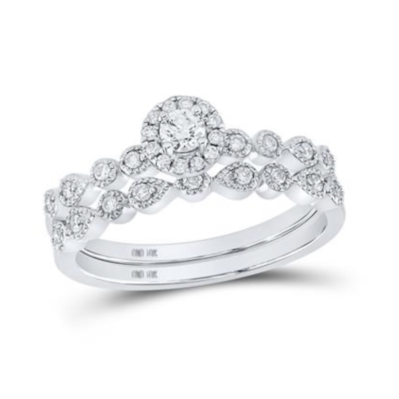 GND 10k White Gold 1/3 ctw Round Diamond Bridal Set