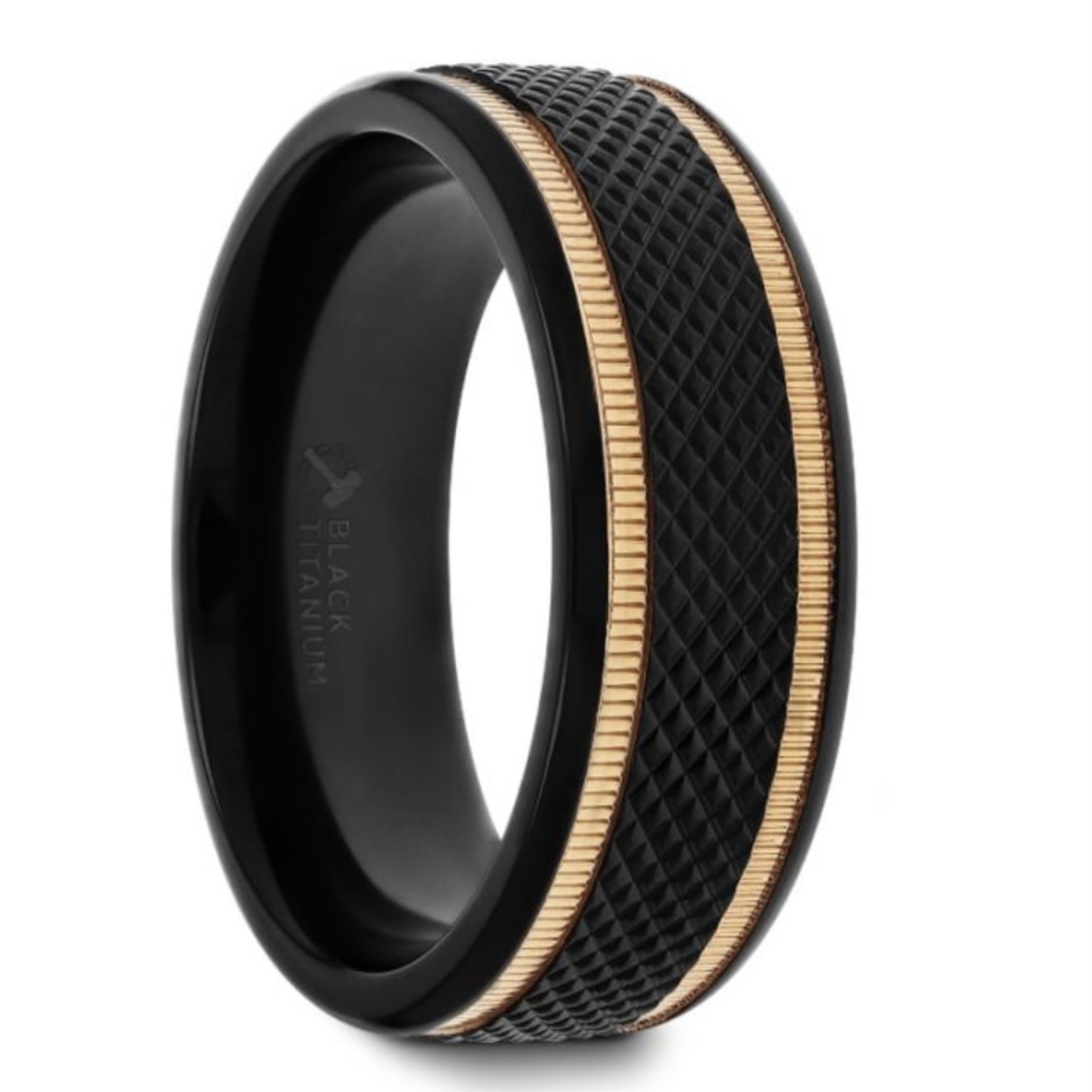 Thorsten Baroque Black Titanium with Gold Milgrain Ring