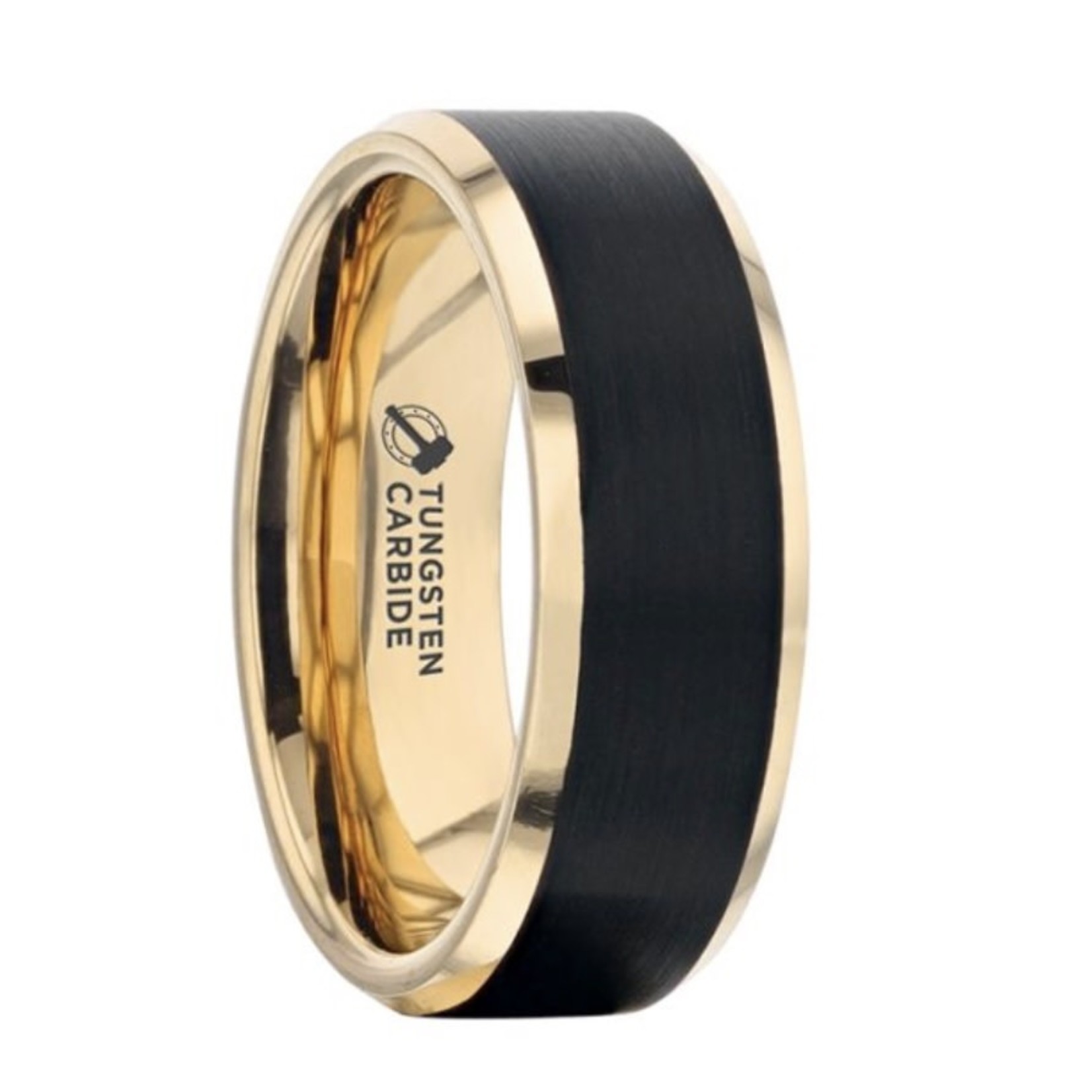 Thorsten Gaston Brushed Black Tungsten Carbide with Gold Ring
