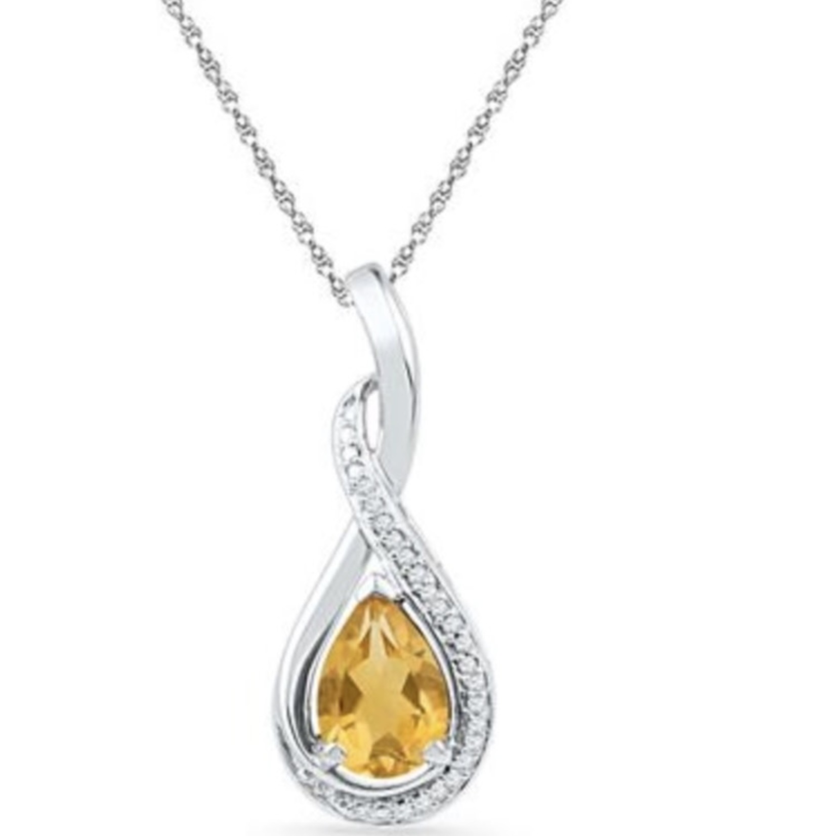 GND Sterling Silver Citrine and 1/20 ctw Diamond Necklace