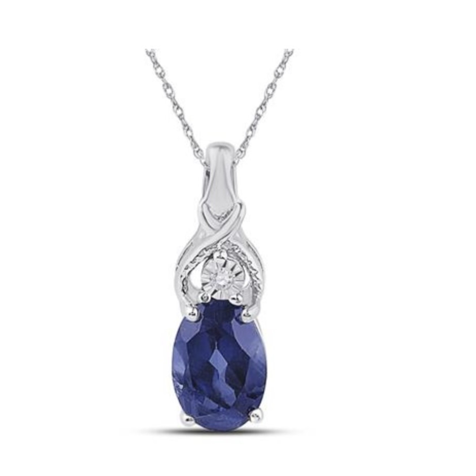 GND Sterling Silver Created Sapphire and Diamond accent Necklace
