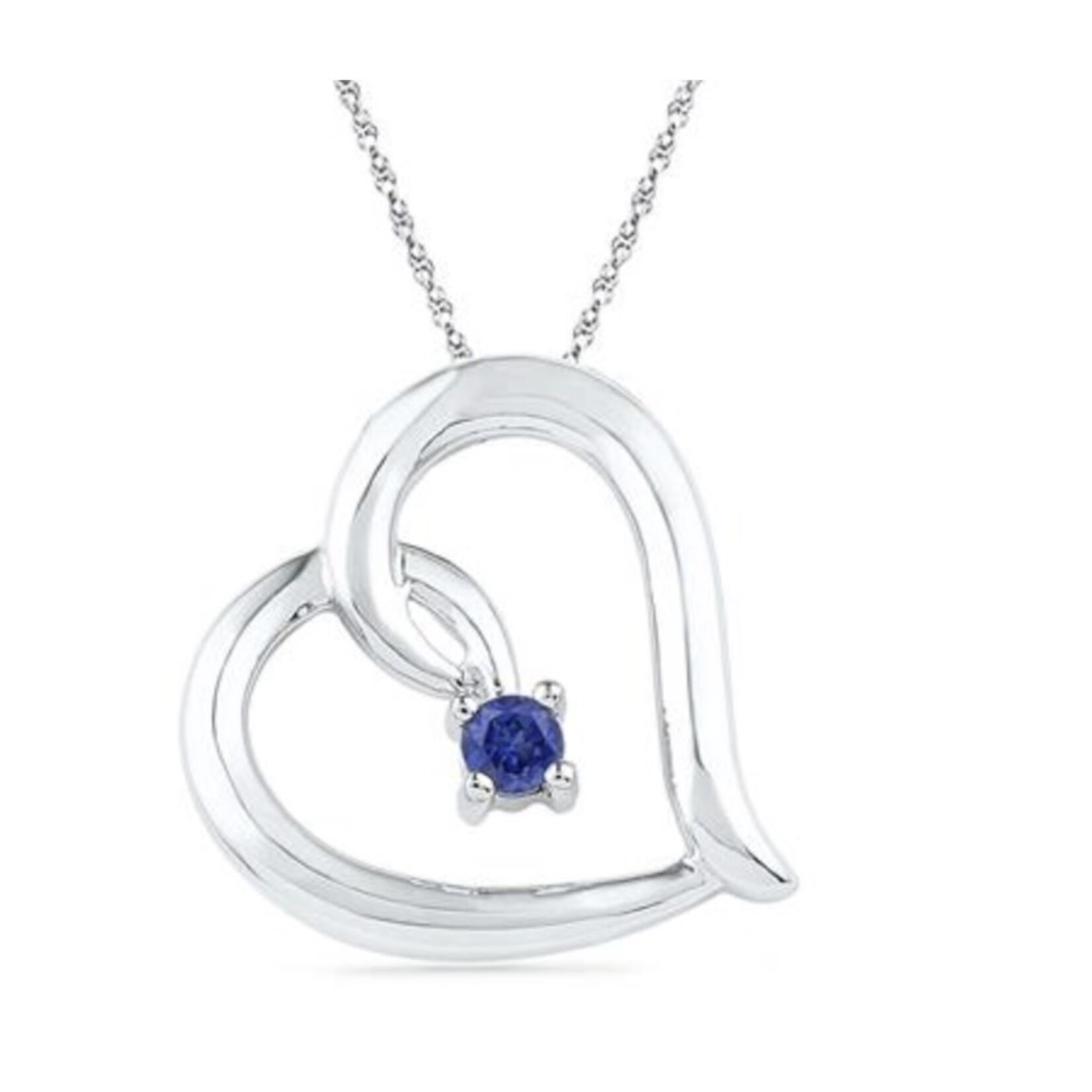 GND Sterling Silver Lab Created Blue Sapphire Heart Necklace