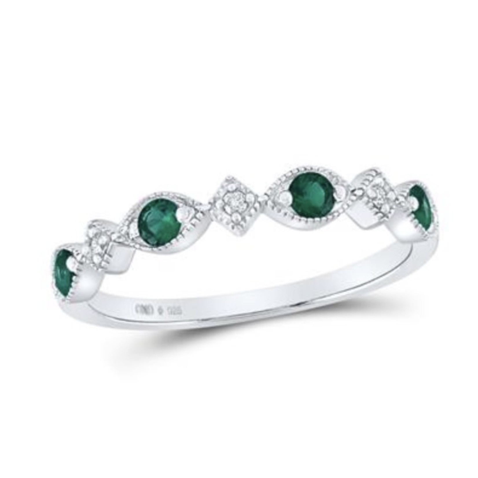 GND Sterling Silver Created Emerald and Diamond Accent Ring