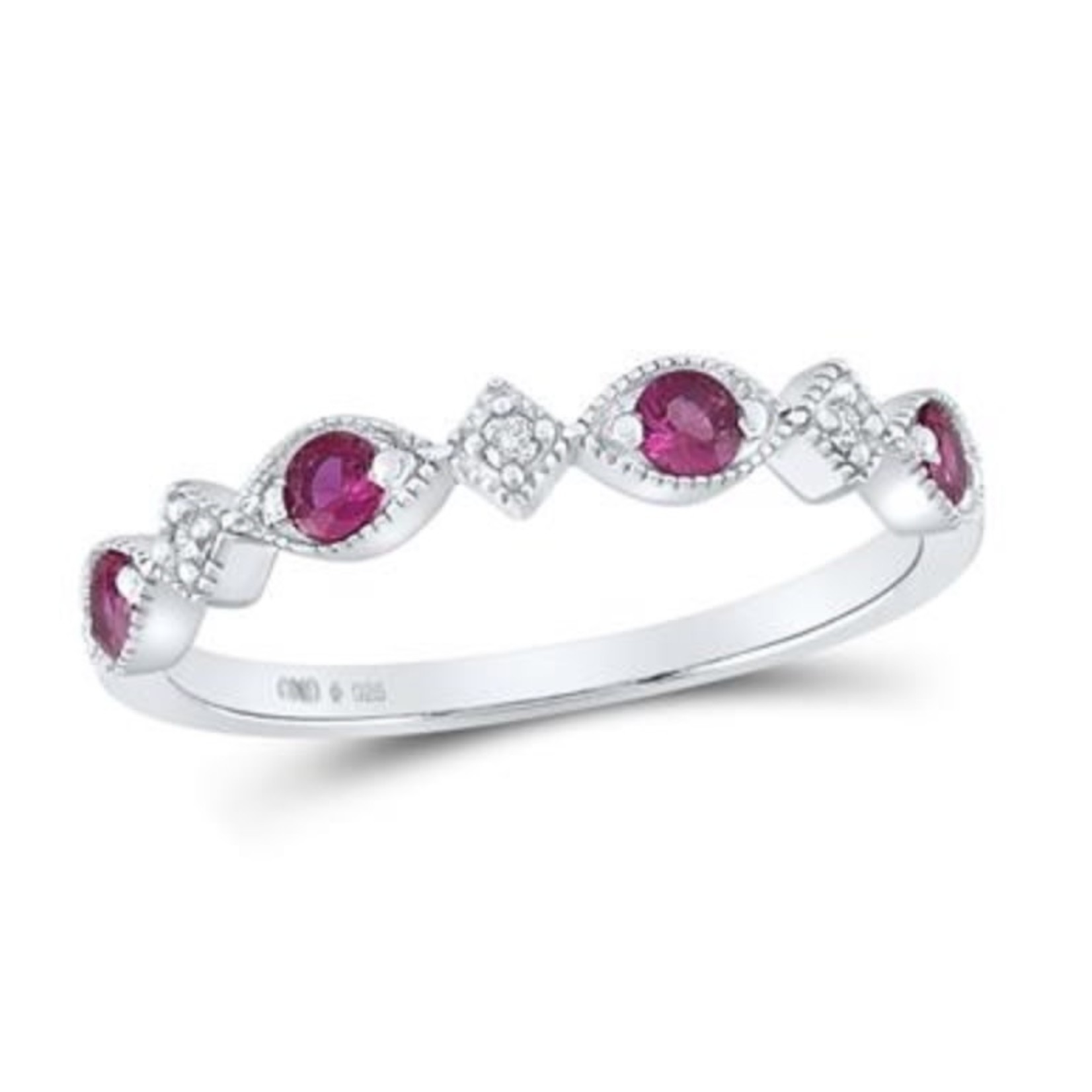 GND Sterling Silver Created Ruby and Diamond Accent Ring