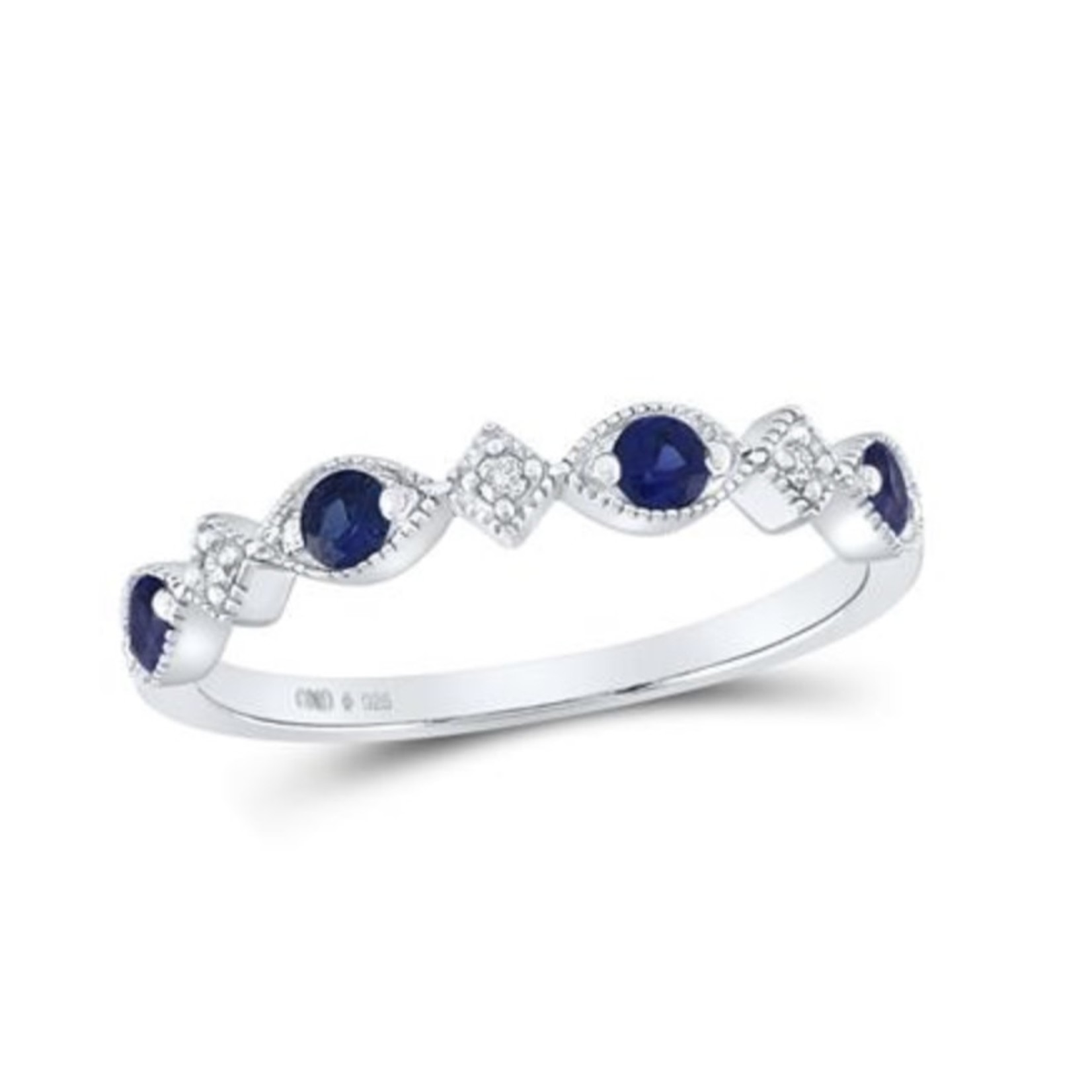 GND Sterling Silver Created Blue Sapphire and Diamond Accent Ring