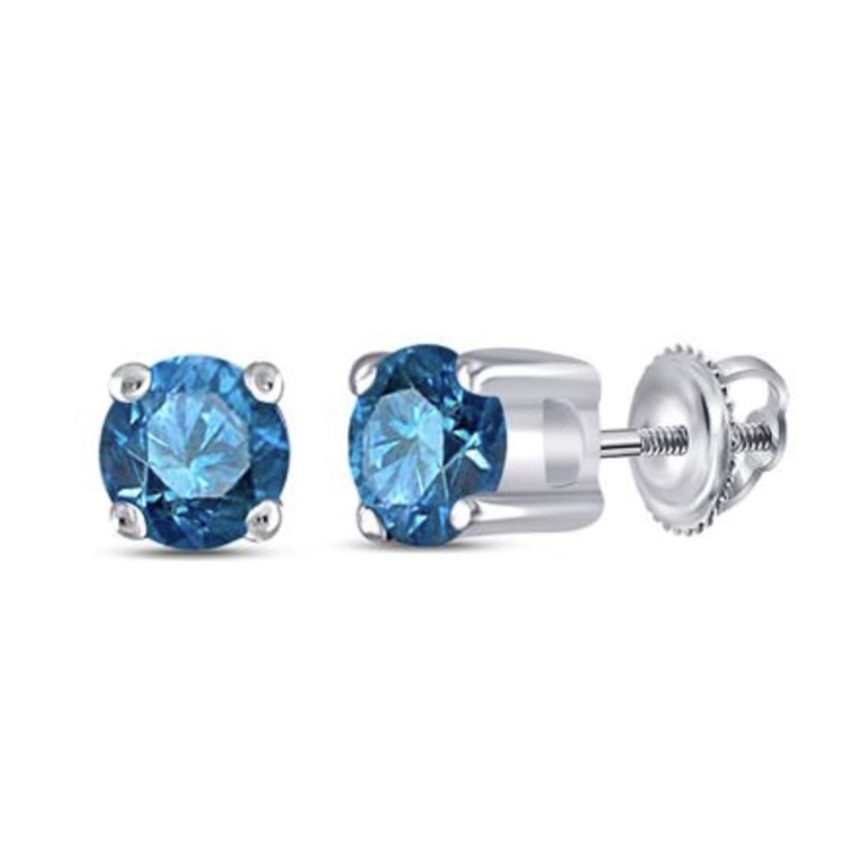 GND 10k White Gold 1/4 ctw Blue Diamond Solitaire Screwback Earrings