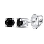 10k White Gold 1/4 ctw Black Diamond Solitaire Screwback Earrings