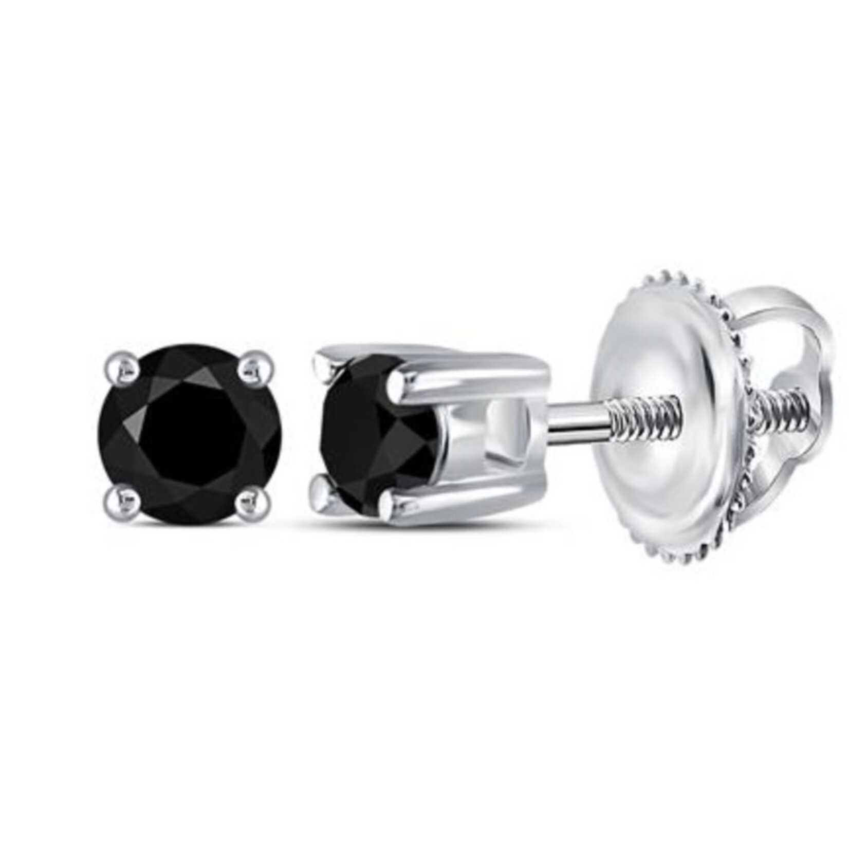 10k White Gold 1/4 ctw Black Diamond Solitaire Screwback Earrings