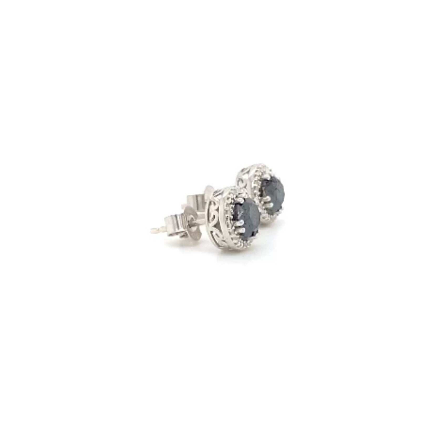Midwest Sterling Silver 2 CTW Black and White Diamond Earrings