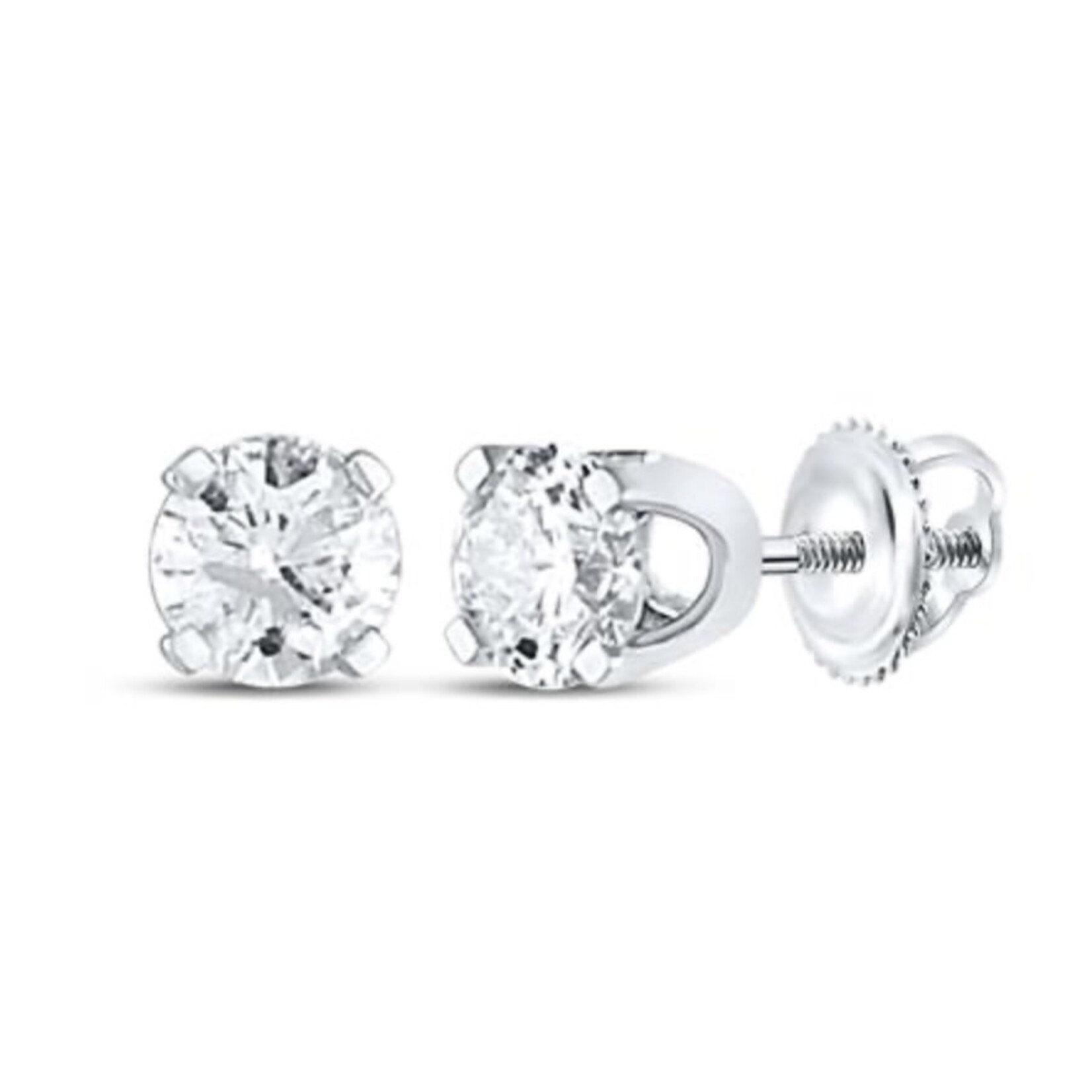 GND 14k White Gold 1/2 ctw Diamond Solitaire Screwback Earrings