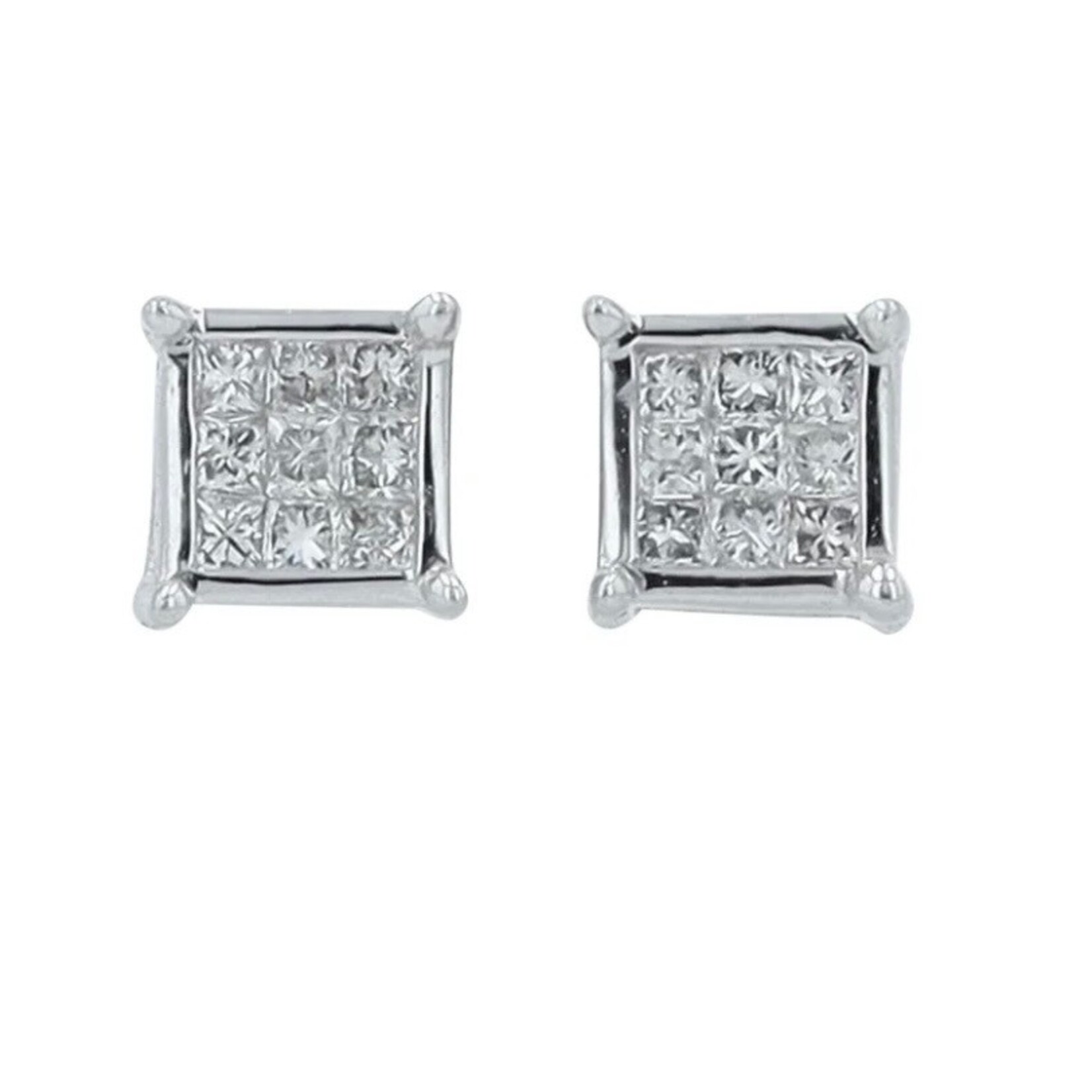 Diamond Traders 10k White Gold 1/8 ctw Invisible Set Screwback Earrings