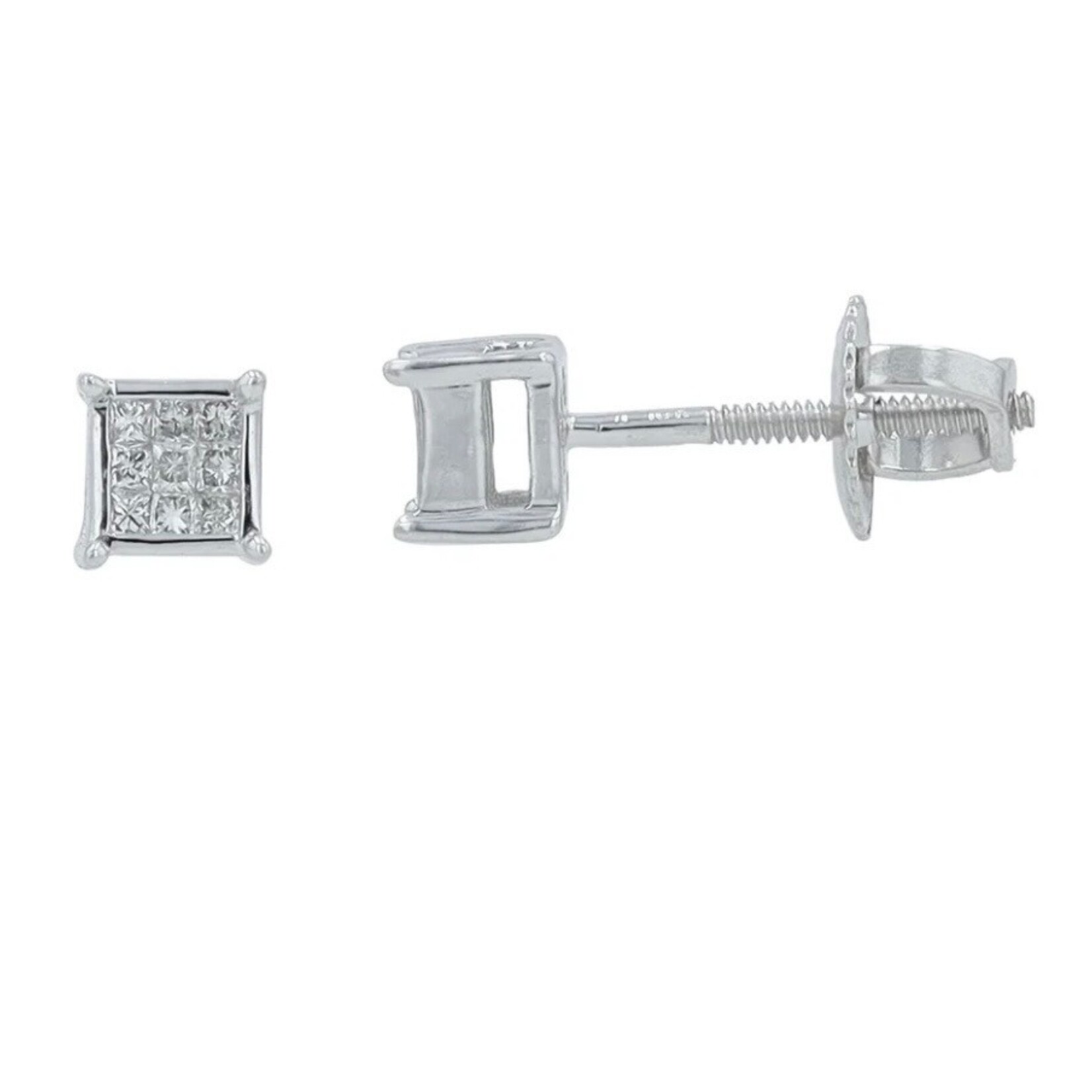 Diamond Traders 10k White Gold 1/8 ctw Invisible Set Screwback Earrings