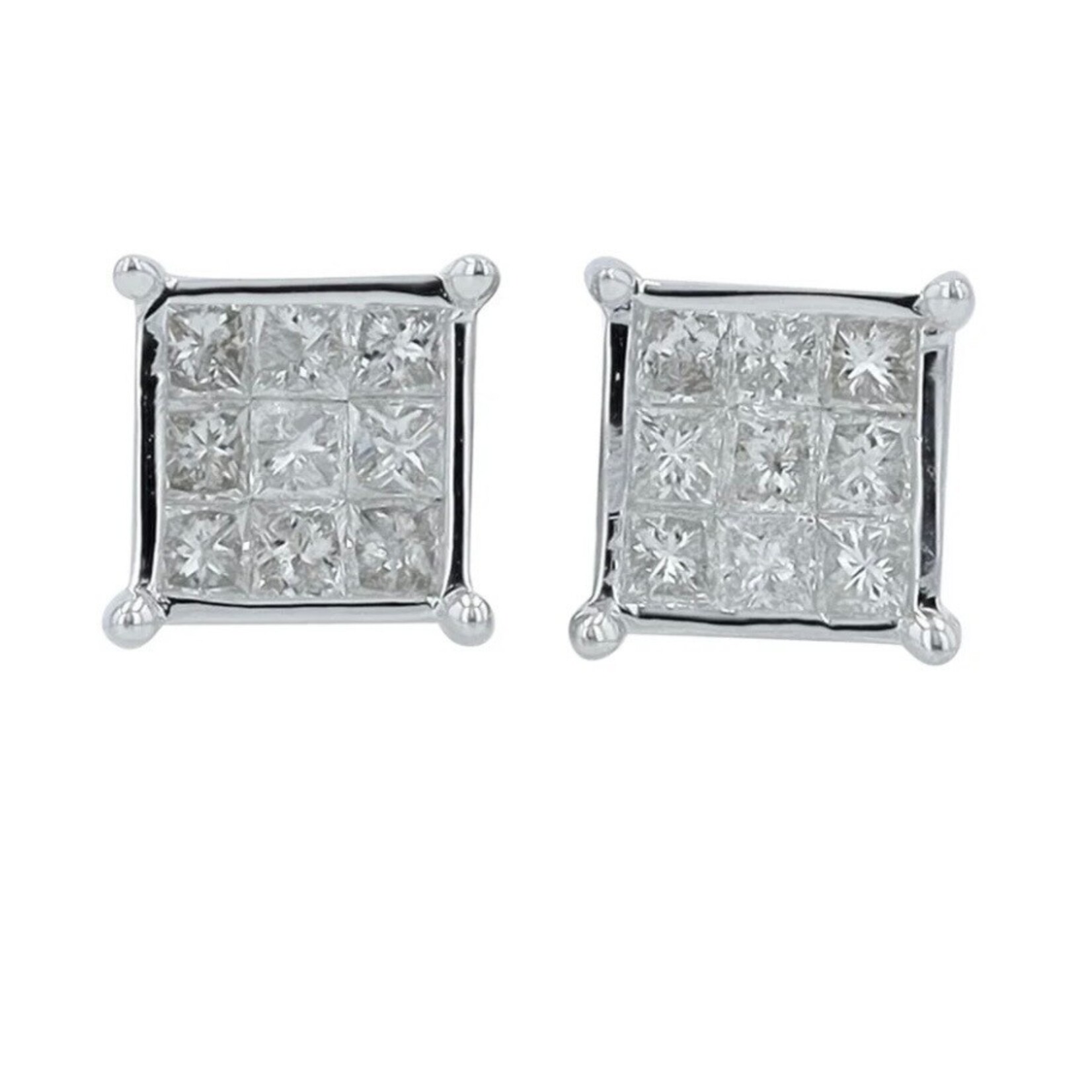 Diamond Traders 10k White Gold 1/2 ctw Invisible set Screwback Earrings