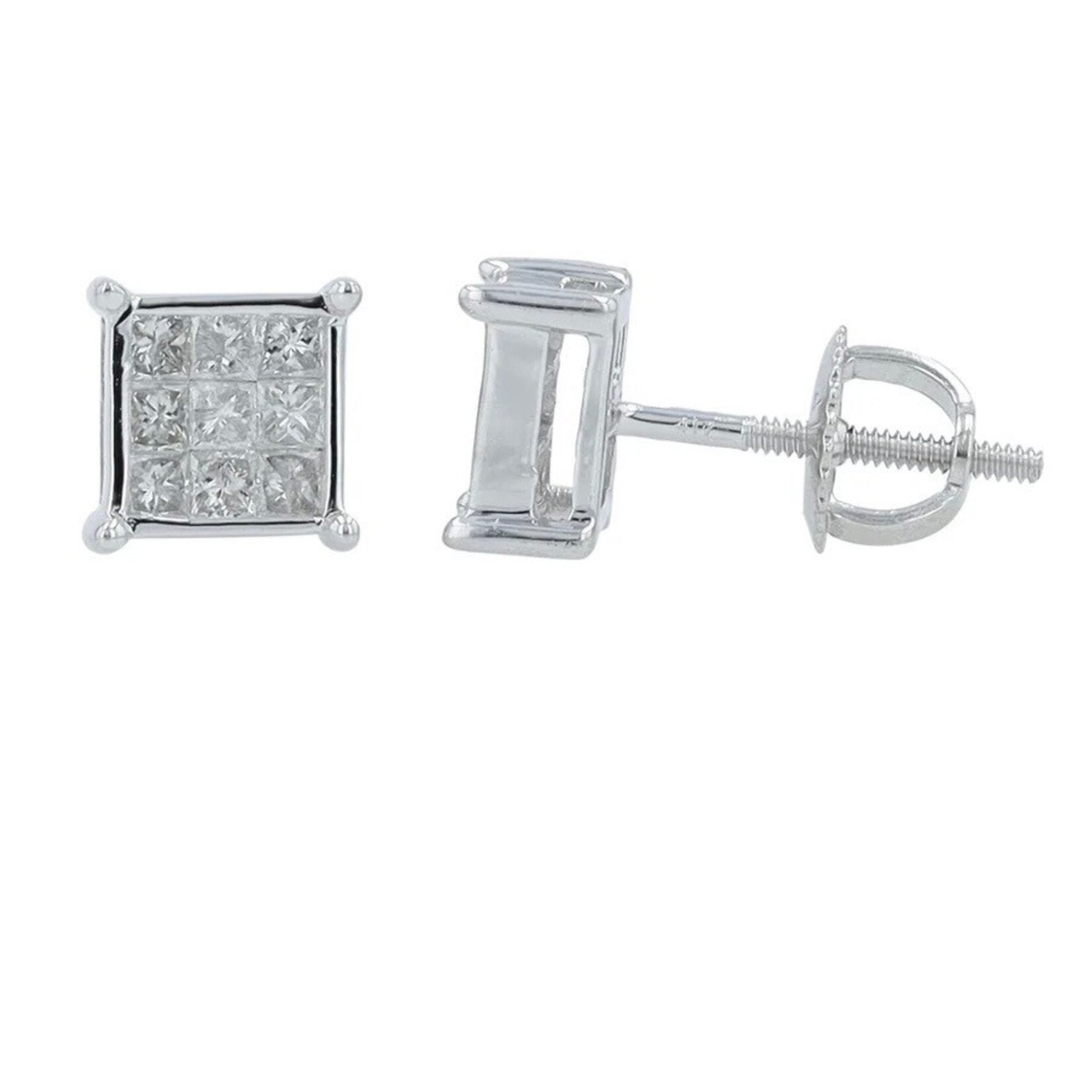 Diamond Traders 10k White Gold 1/2 ctw Invisible set Screwback Earrings