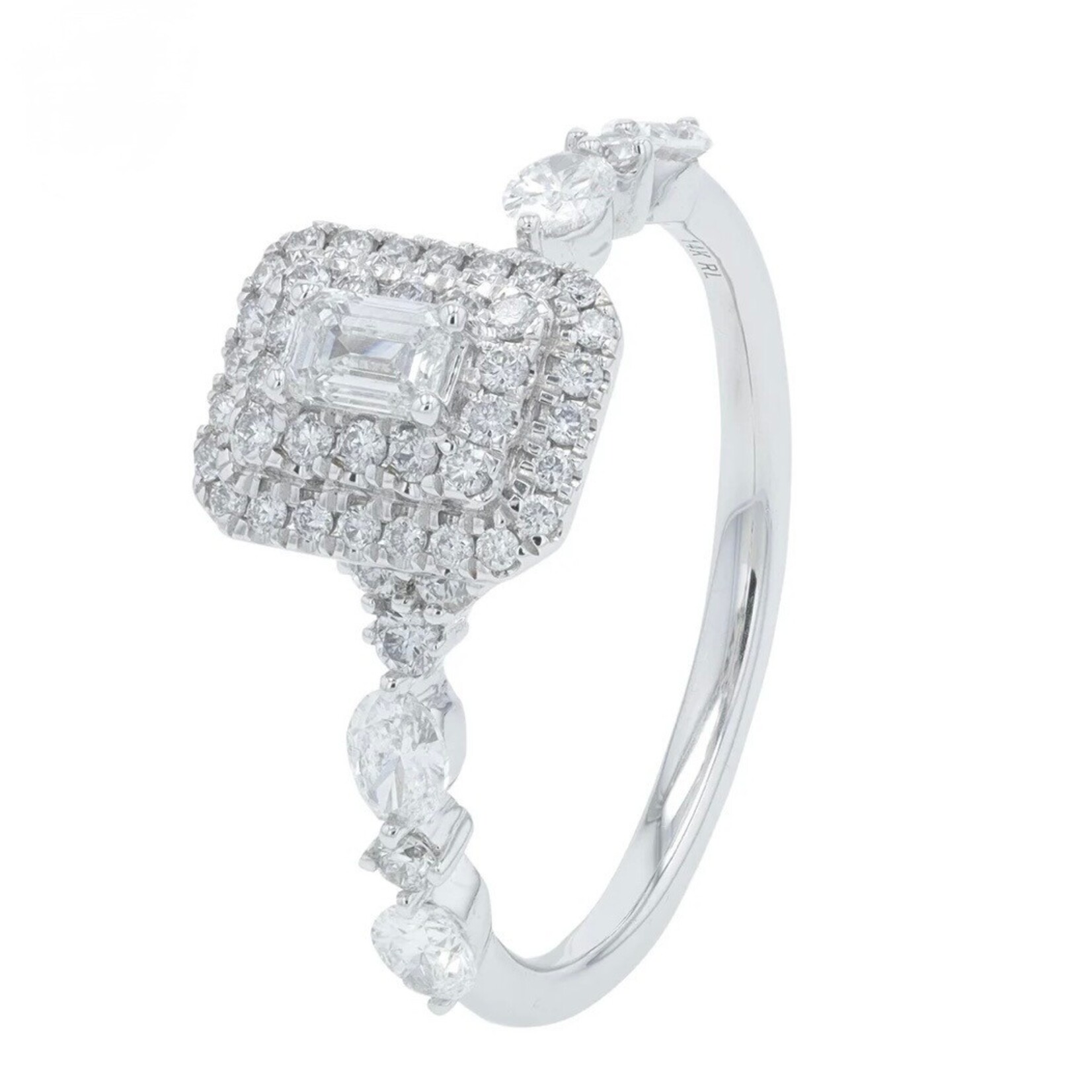 Diamond Traders 14k White Gold 3/4 ctw Emerald cut Engagement Ring