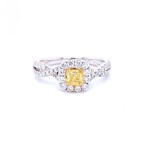 Midwest 14k White Gold 1 ctw Fancy Yellow Cushion Diamond Engagement Ring