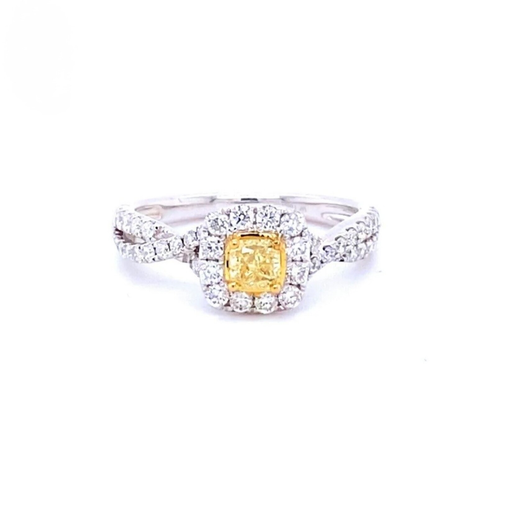Midwest 14k White Gold 1 ctw Fancy Yellow Cushion Diamond Engagement Ring