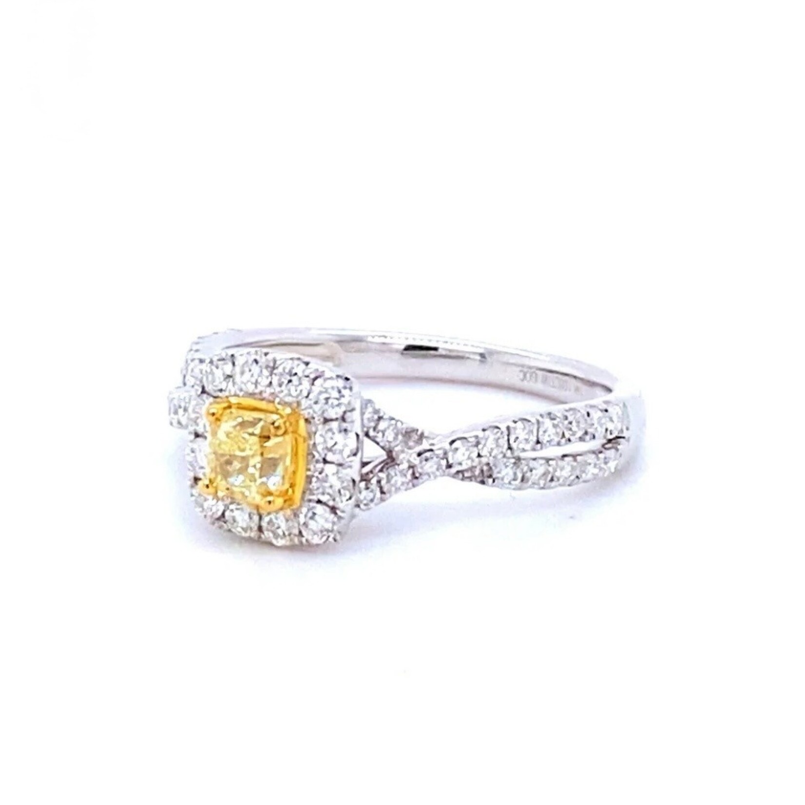 Midwest 14k White Gold 1 ctw Fancy Yellow Cushion Diamond Engagement Ring