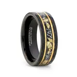 Thorsten Infinia 8mm Black Tungsten Meteorite and Gold flakes Inlay Ring
