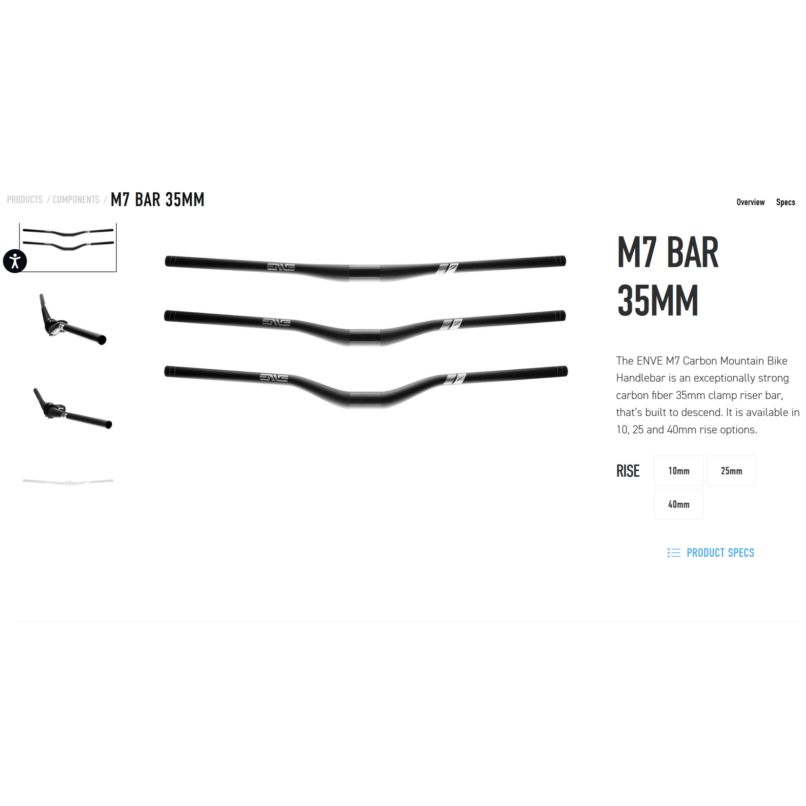 ENVE Enve Bar M7 800mm, 10mm rise, 35.0, 8/4 deg