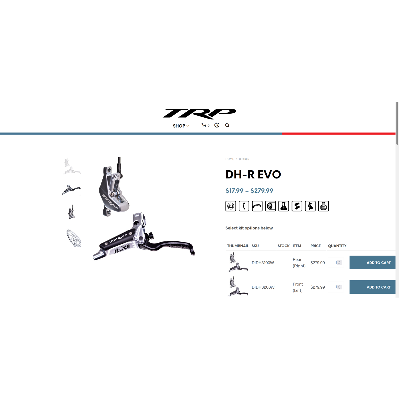 TRP TRP DH-R EVO HD-M846 Disc Brake and Lever - Rear, Hydraulic, Post Mount, Silver