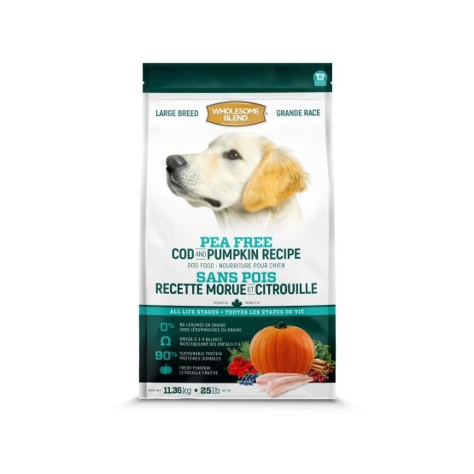 Wholesome Blend Wholesome Blend Chien grande race sans pois Morue & Citrouille 11.36 kg