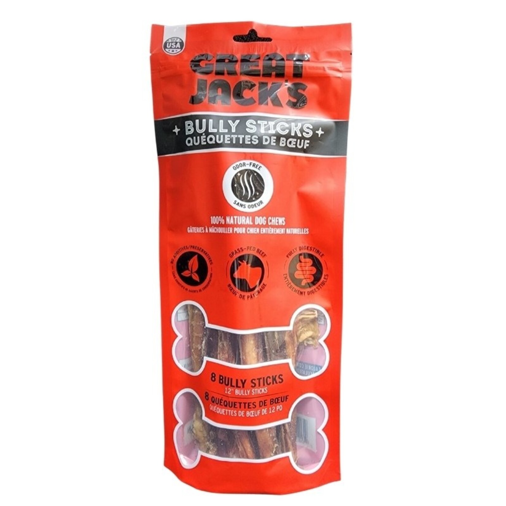 Canadian Jerky Great Jack's Pénis de boeuf 12 pouces paquet de 8