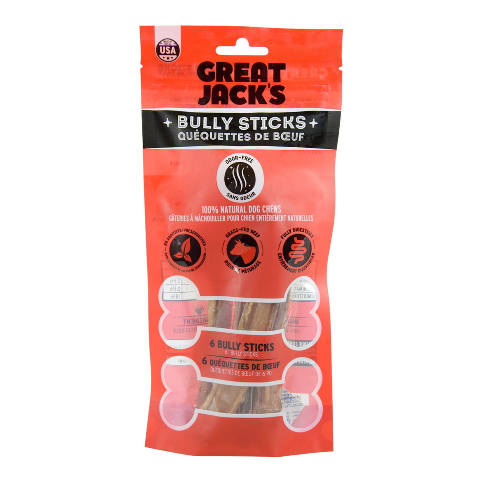 Canadian Jerky Great Jack's Pénis de boeuf 6 pouces paquet de 6