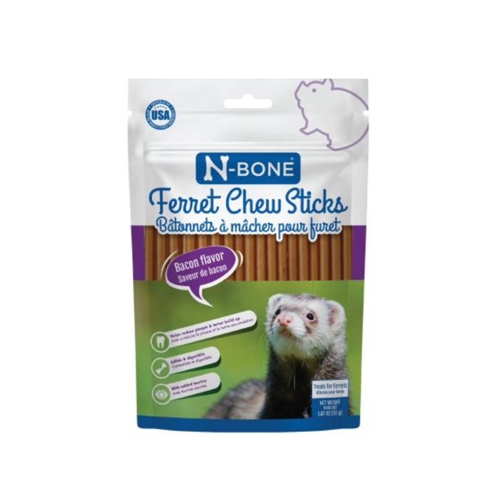 N-Bone bâtonnets à macher pour furet, réduit le tartre et la plaque - Bacon 1,87 oz