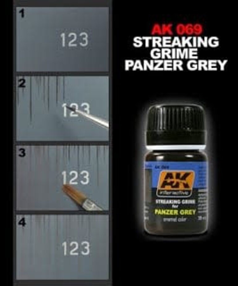 AK Interactive AK069 Weathering Effects Streaking Grime for Panzer Grey 35ml
