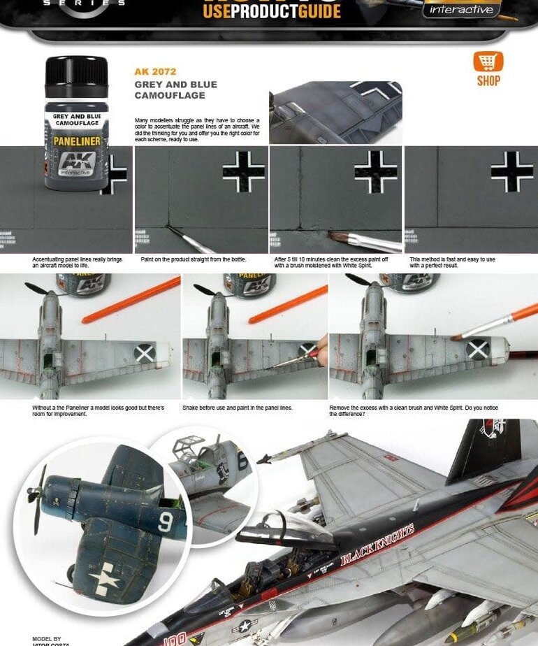 AK Interactive AK2072 Weathering Effects Paneliner for Grey & Blue Camouflage 35ml