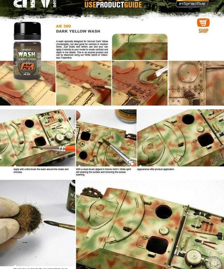 AK Interactive AK300 Weathering Effects Wash for German Vehicles Dark Yellow 35ml