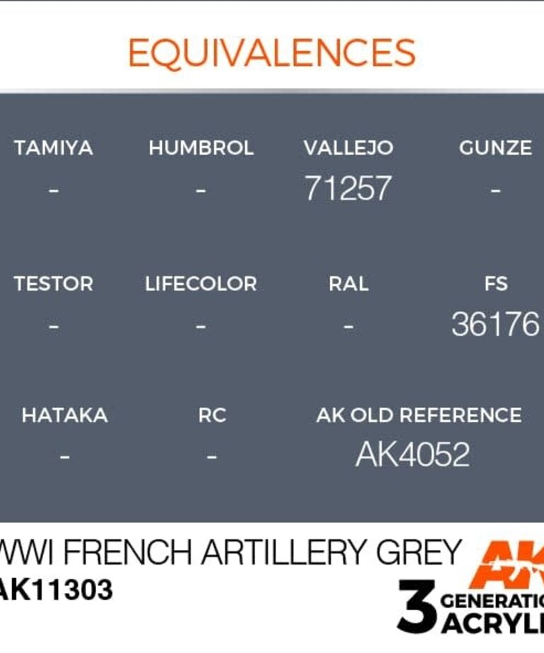 AK Interactive AK11303 3G AFV WWI French Artillery Grey 17ml