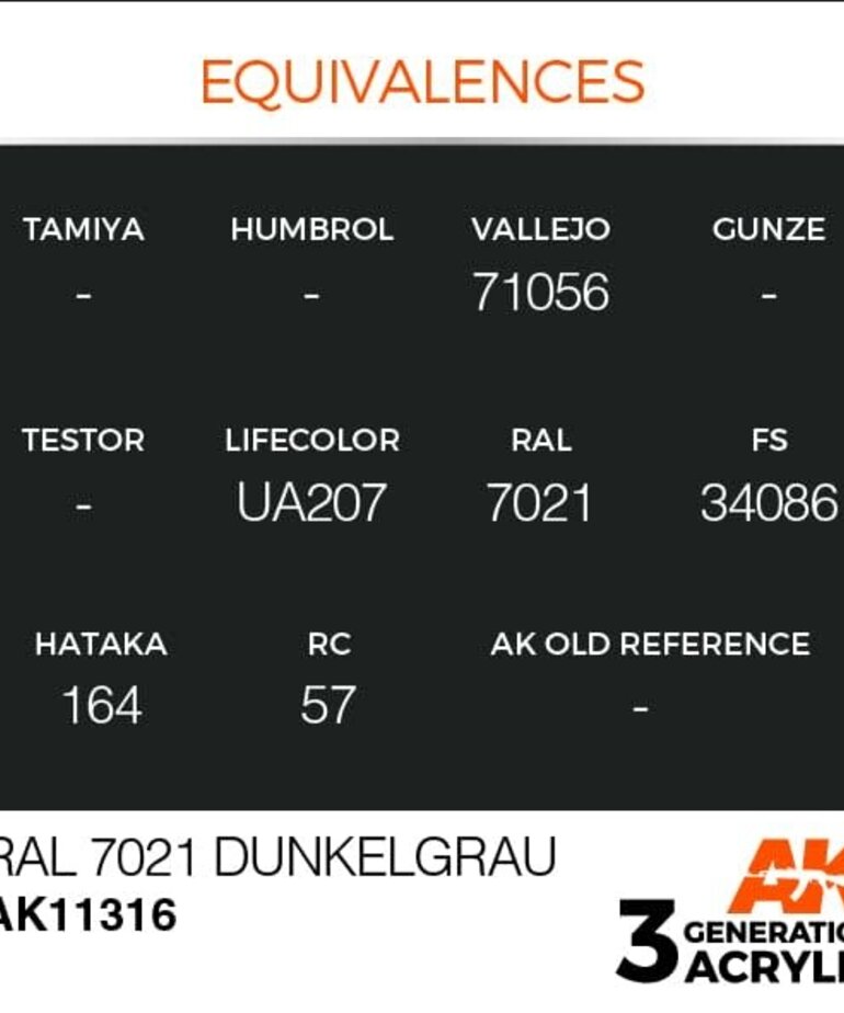 AK Interactive AK11316 3G AFV RAL 7021 Dunkelgrau 17ml
