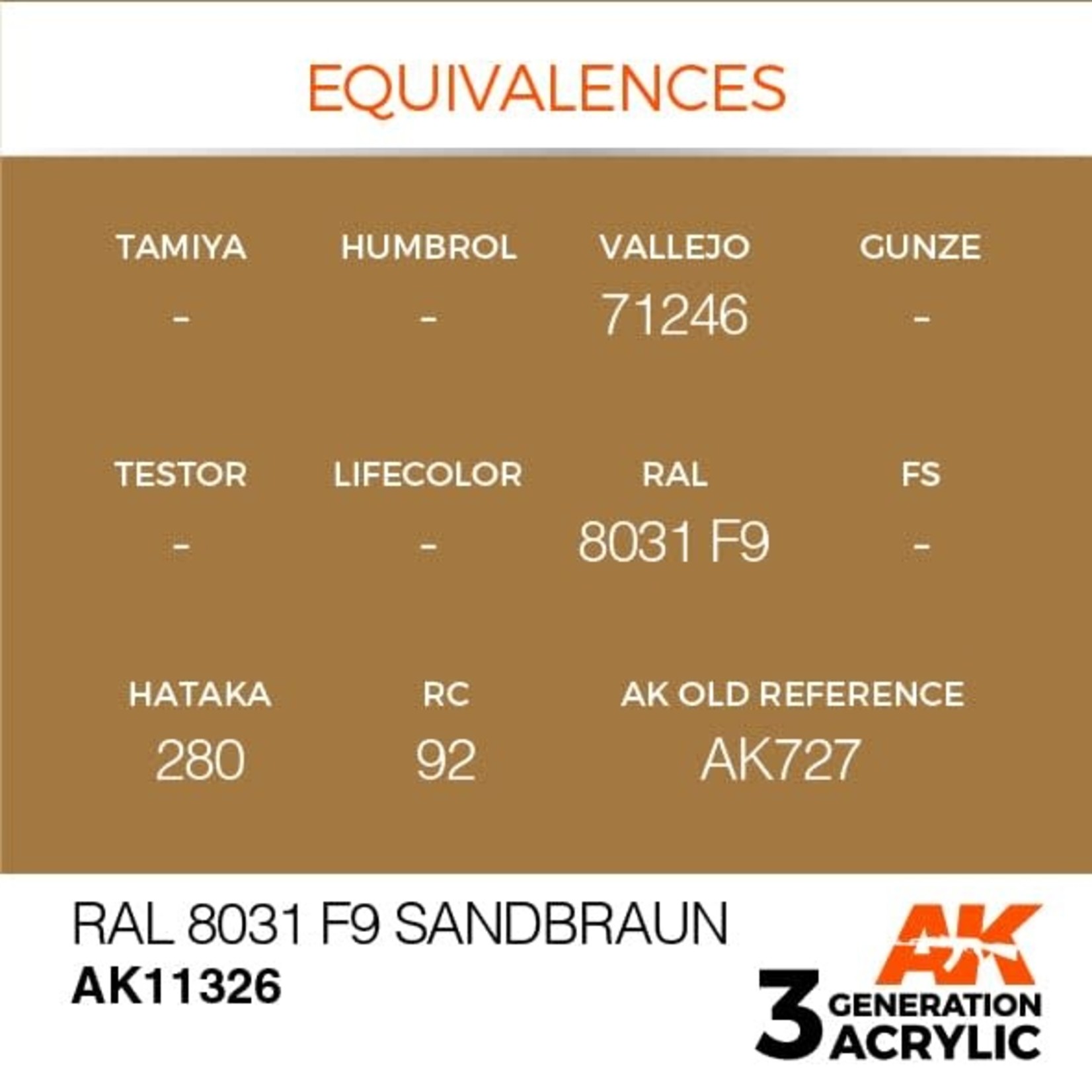 AK Interactive AK11326 3G AFV RAL 8031 F9 Sandbraun 17ml