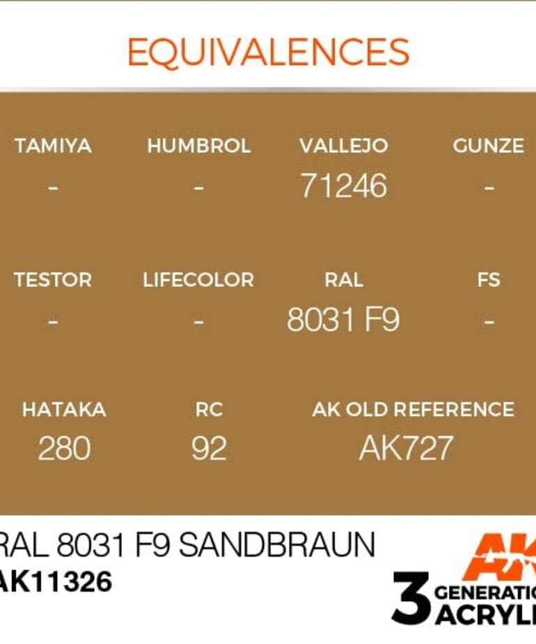 AK Interactive AK11326 3G AFV RAL 8031 F9 Sandbraun 17ml