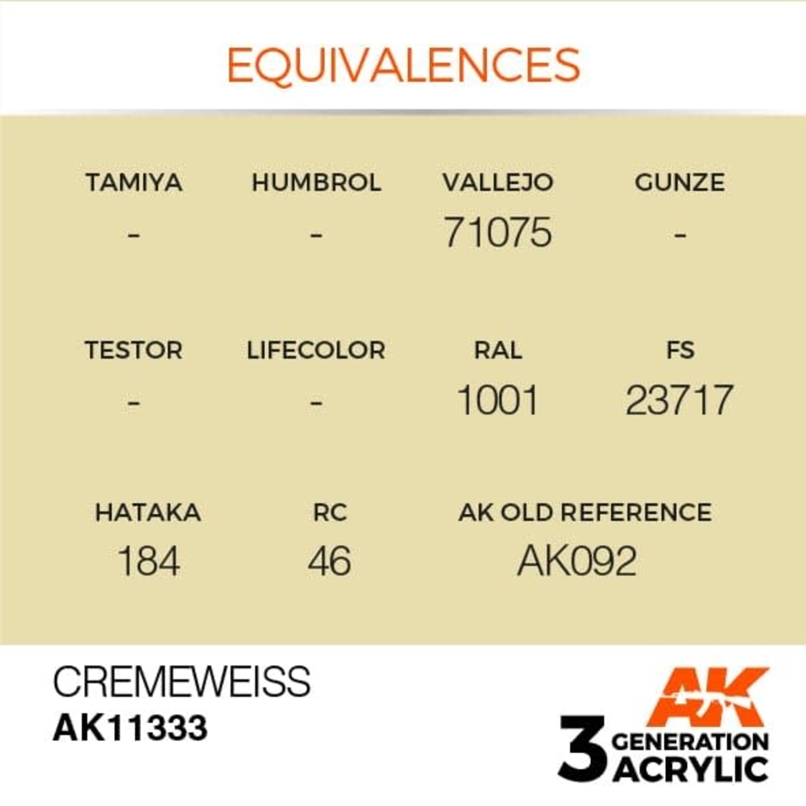 AK Interactive AK11333 3G AFV Cremeweiss 17ml