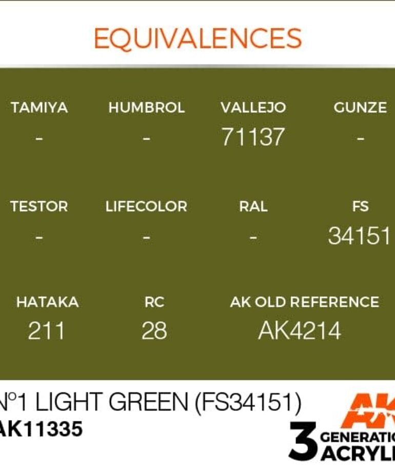 AK Interactive AK11335 3G AFV No1 Light Green (FS34151) 17ml