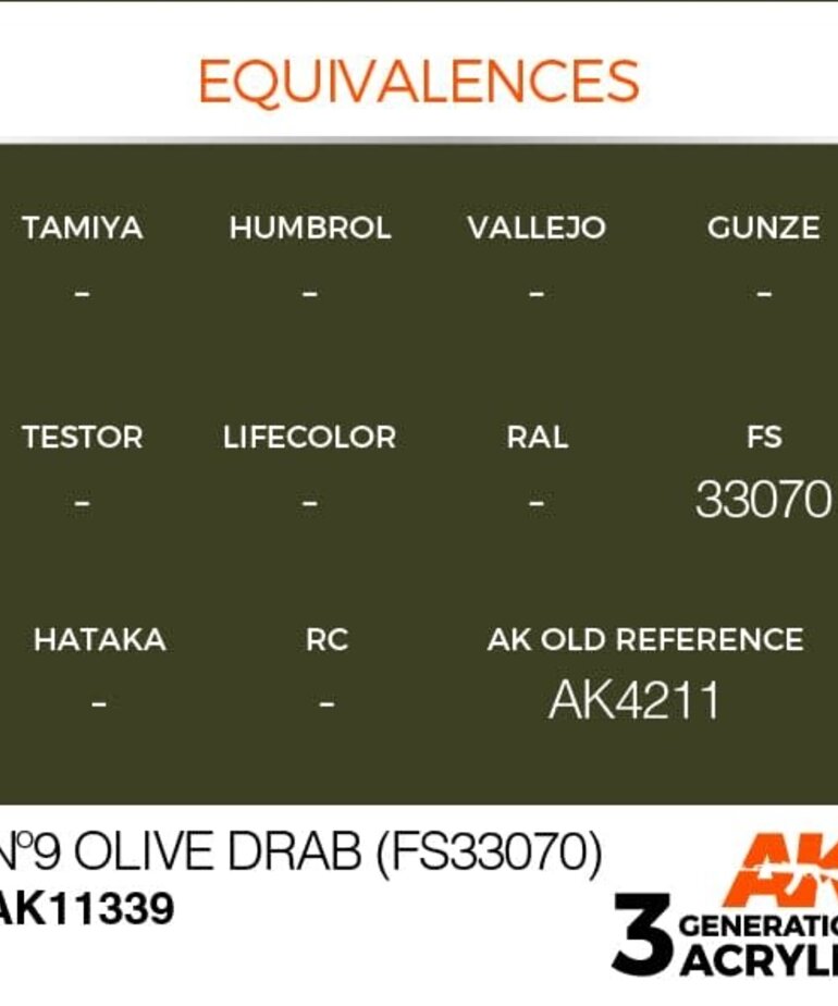 AK Interactive AK11339 3G AFV No9 Olive Drab (FS33070) 17ml
