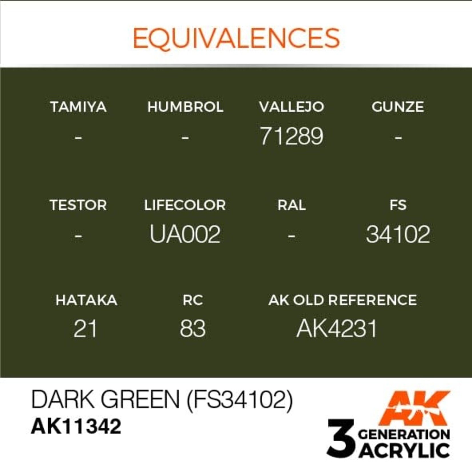 AK Interactive AK11342 3G AFV Dark Green (FS34102) 17ml