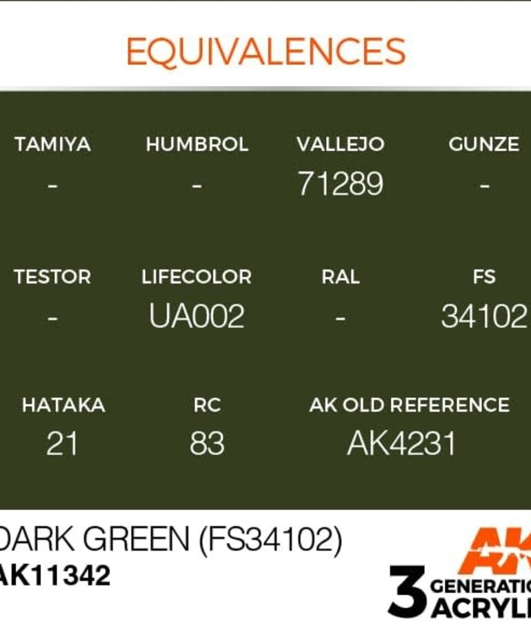 AK Interactive AK11342 3G AFV Dark Green (FS34102) 17ml