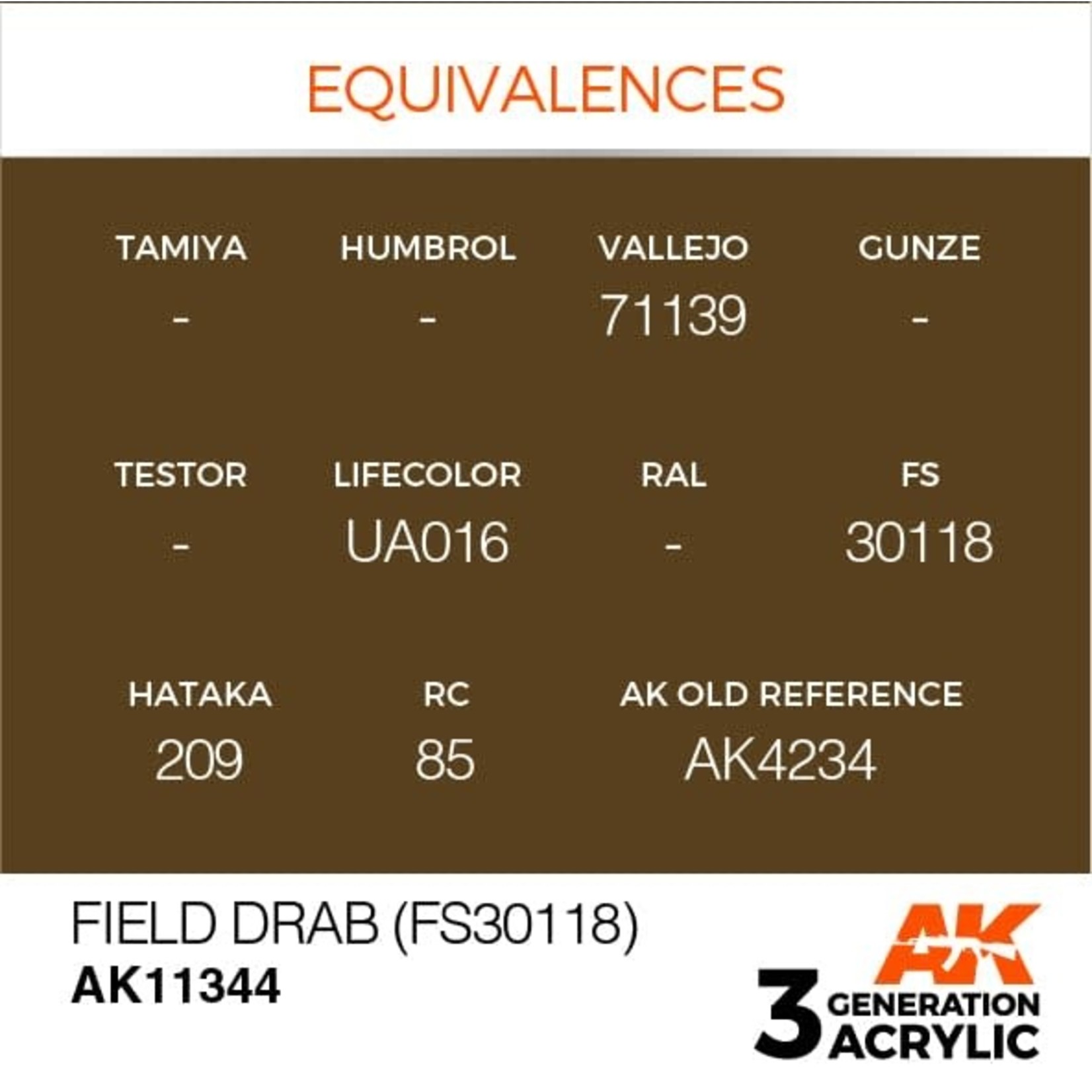 AK Interactive AK11344 3G AFV Field Drab (FS30118) 17ml