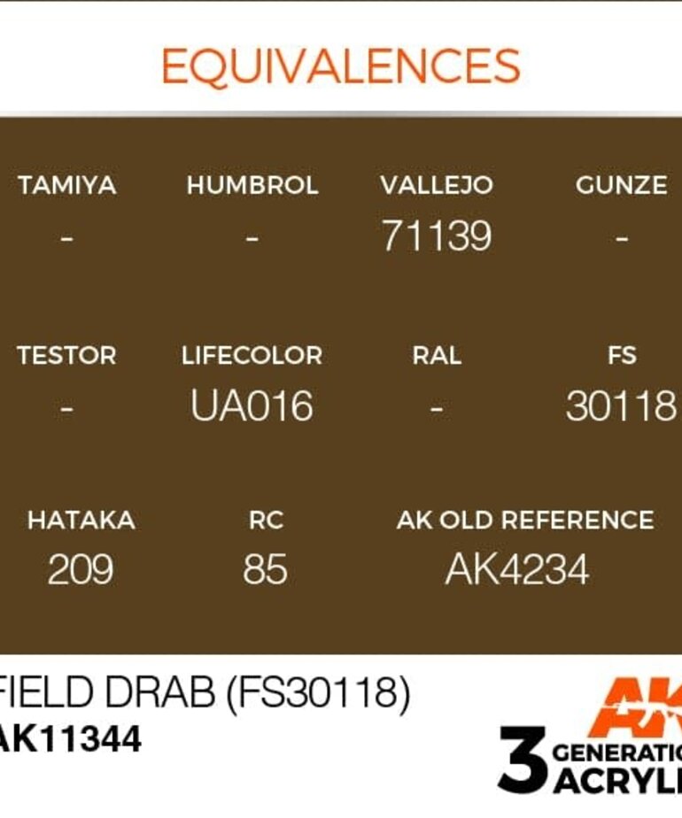 AK Interactive AK11344 3G AFV Field Drab (FS30118) 17ml