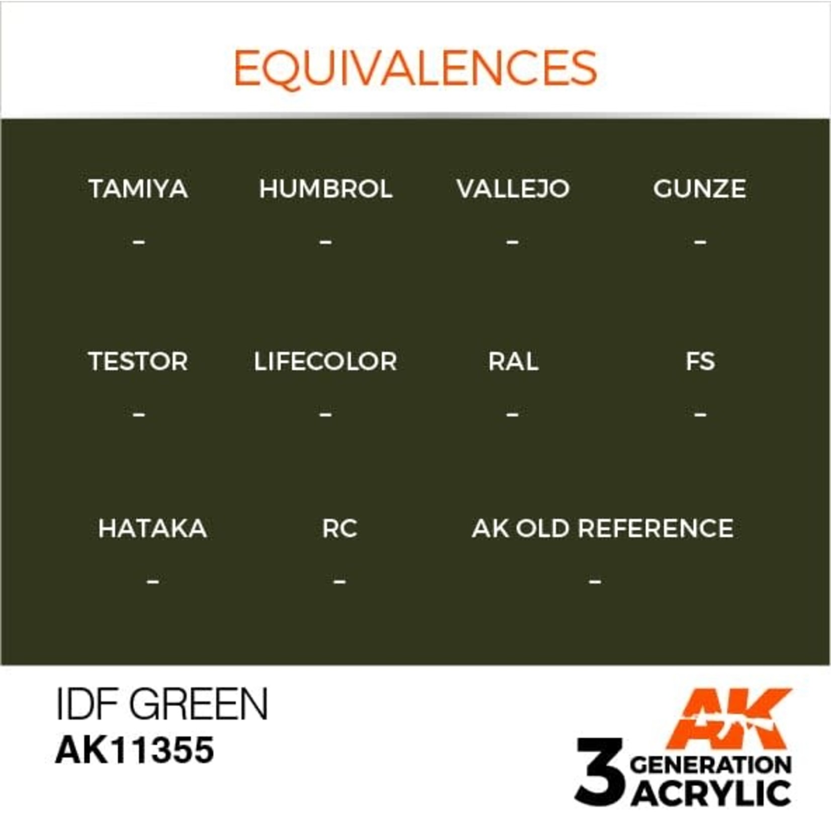 AK Interactive AK11355 3G AFV IDF Green 17ml