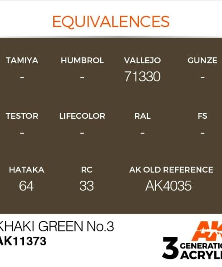 AK Interactive AK11373 3G AFV Khaki green No.3 17ml