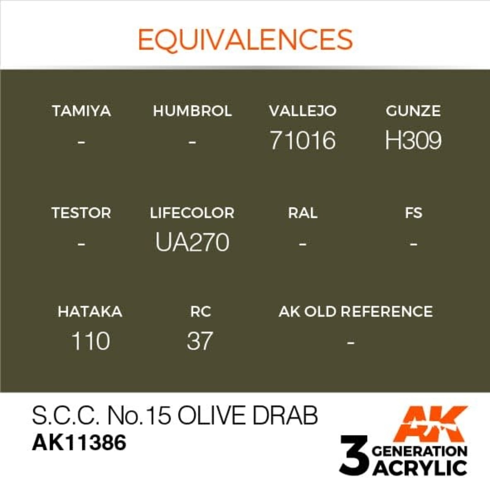 AK Interactive AK11386 3G AFV S.C.C. No.15 Olive Drab 17ml