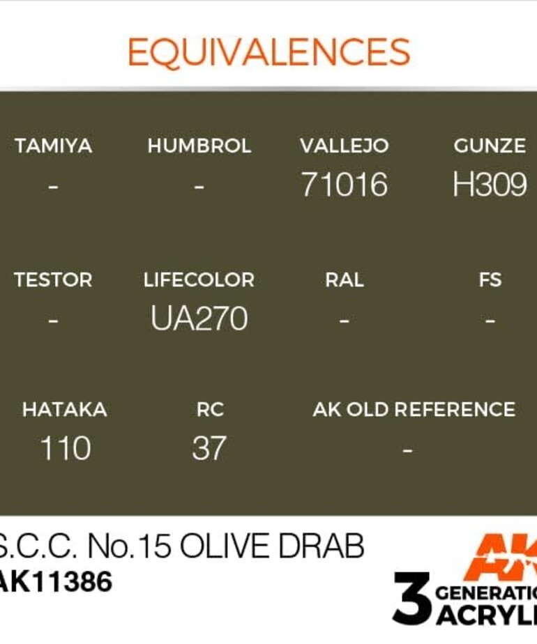 AK Interactive AK11386 3G AFV S.C.C. No.15 Olive Drab 17ml