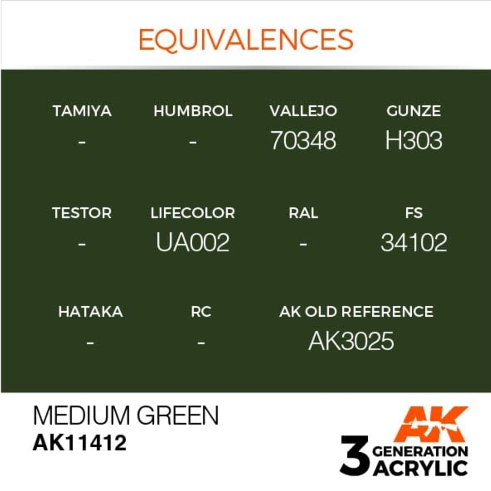 AK Interactive AK11412 3G Figure Medium Green 17ml