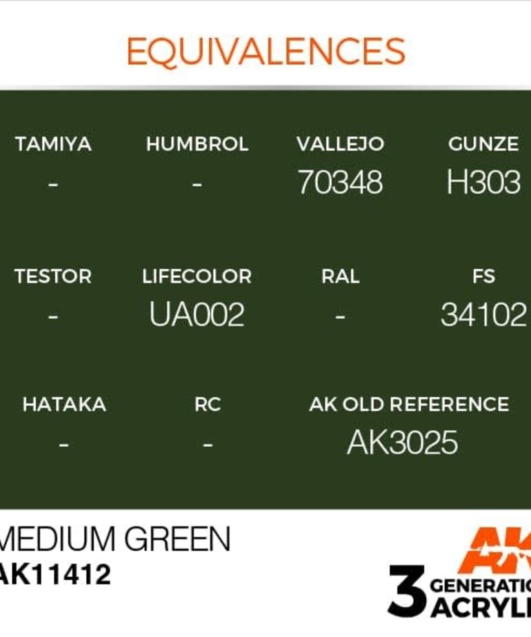 AK Interactive AK11412 3G Figure Medium Green 17ml