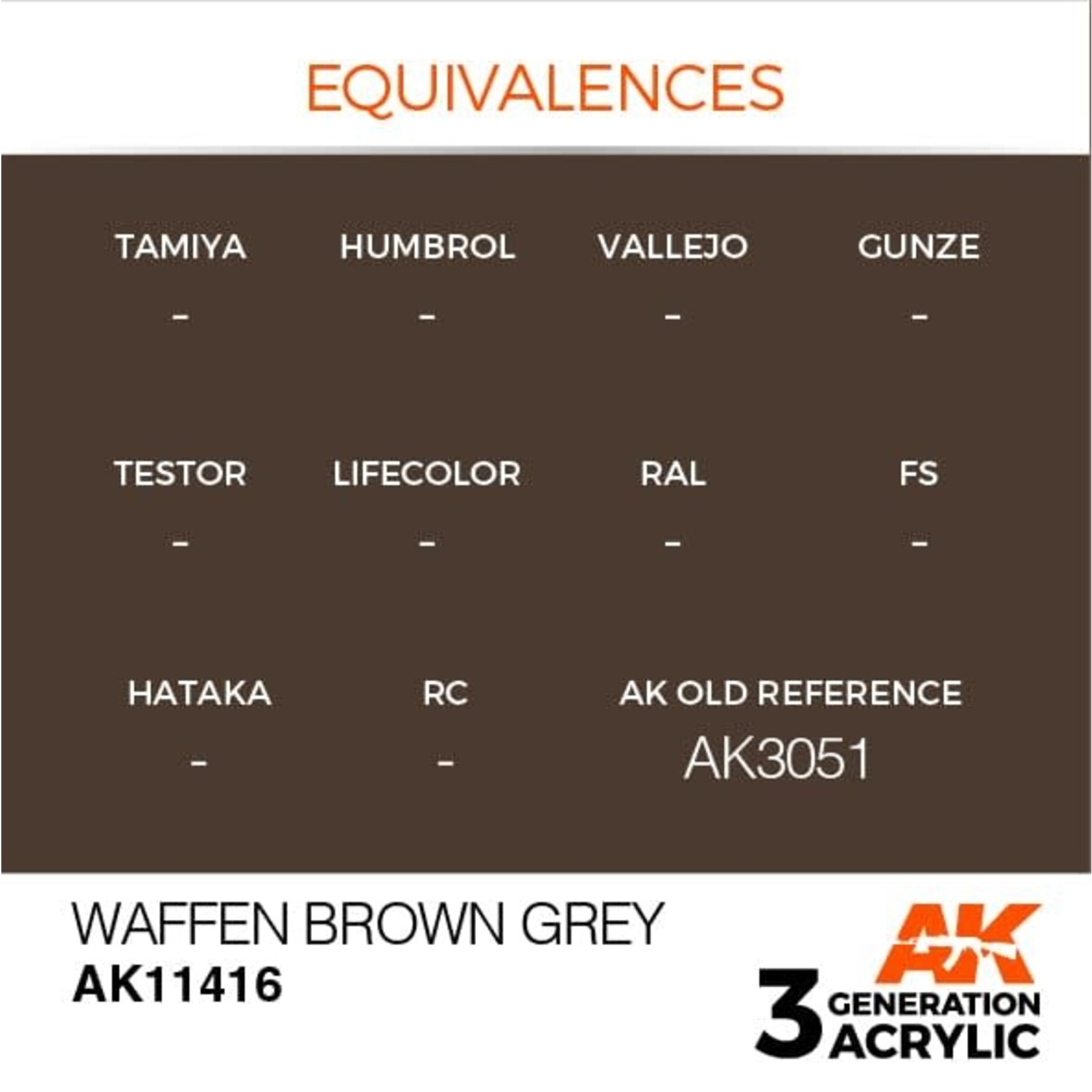 AK Interactive AK11416 3G Figure Waffen Brown Grey 17ml
